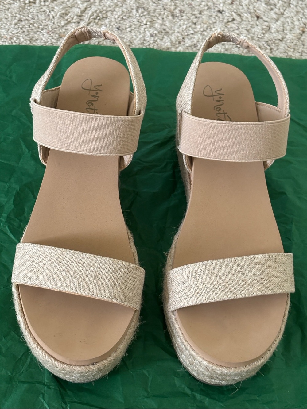 Y Not? Neutral Linen Espadrille Wedge Sandals